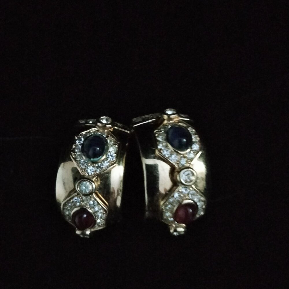 Unsigned Christian Dior Jewels of India Cabochone Glass Clip Earrings